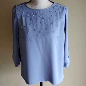 LC Lauren Conrad Pearl Studded 3/4 Sleeve Top